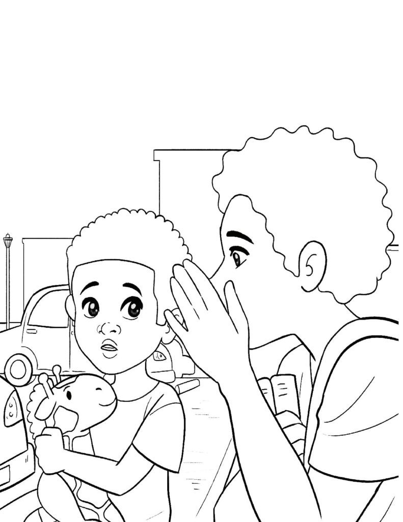 Coloring Page Of A Mom Whispering In Her Sons Ear