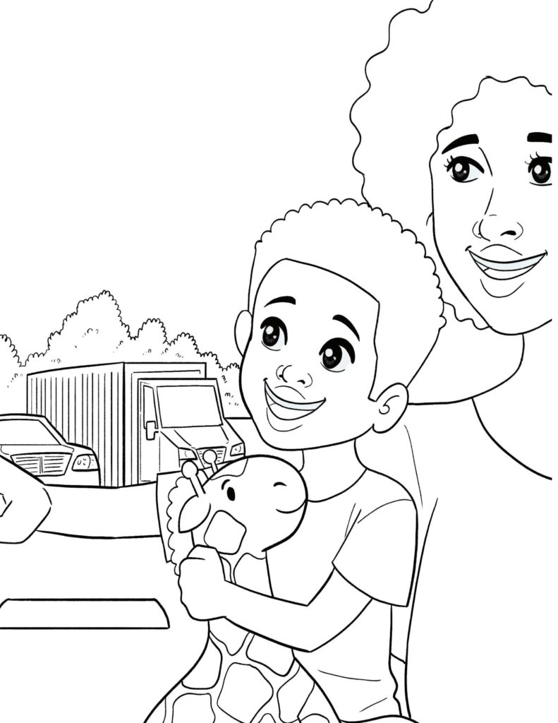Coloring Page Of A Mom And Son Smiling
