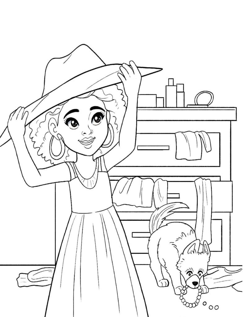 Coloring Page Of A Young Girl Playing Dress Up