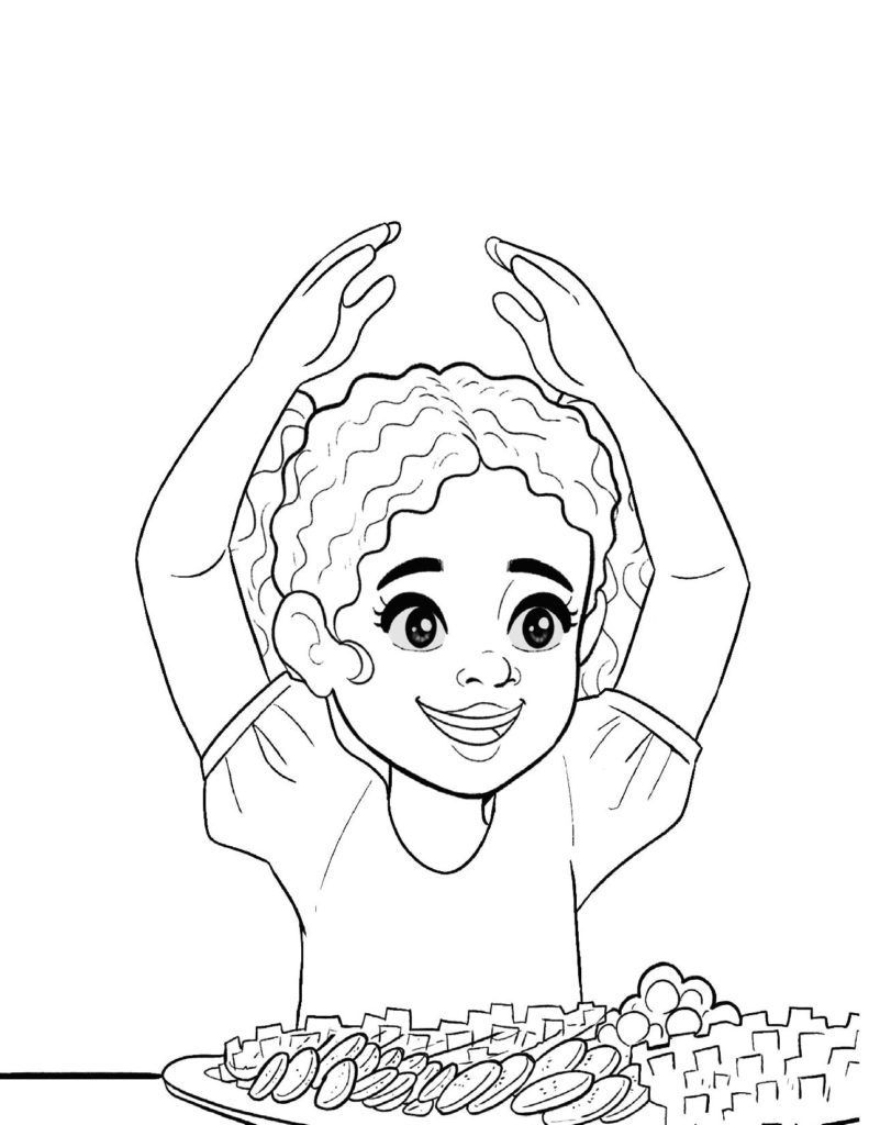 Coloring Page Of A Young Girl With Her Arms Raised