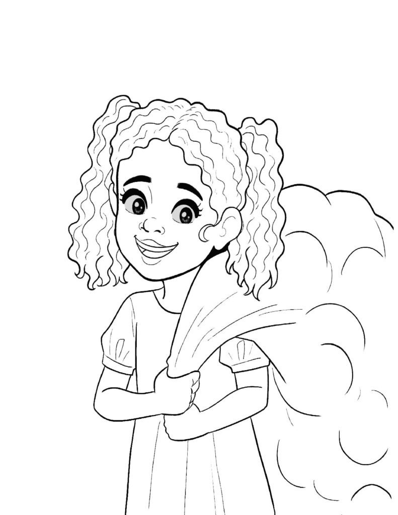 Coloring Page Of Young Girl Carrying A Bag of Trash