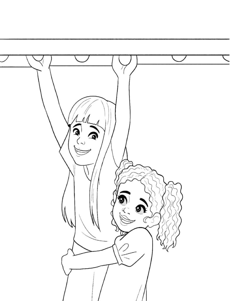 Coloring Page Of Young Girl Helping A Friend On The Playground